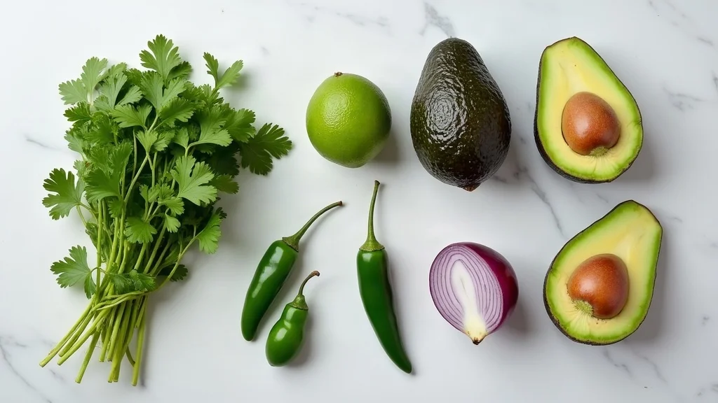 Ingredientes frescos para guacamole auténtico en molcajete