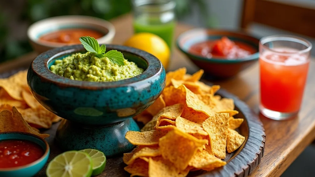 Guacamole servido en molcajete con totopos artesanales