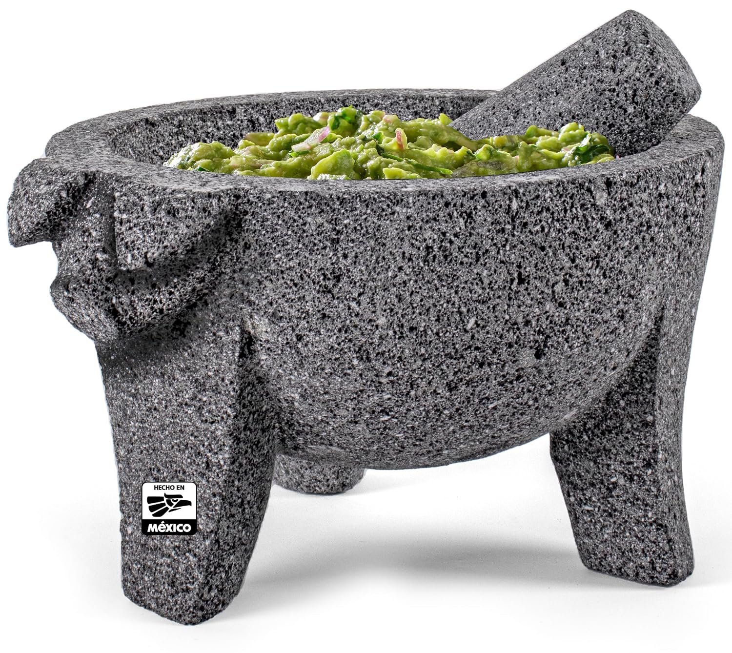 Festmex Molcajete Auténtico de Piedra Volcánica con Diseño de Cerdito