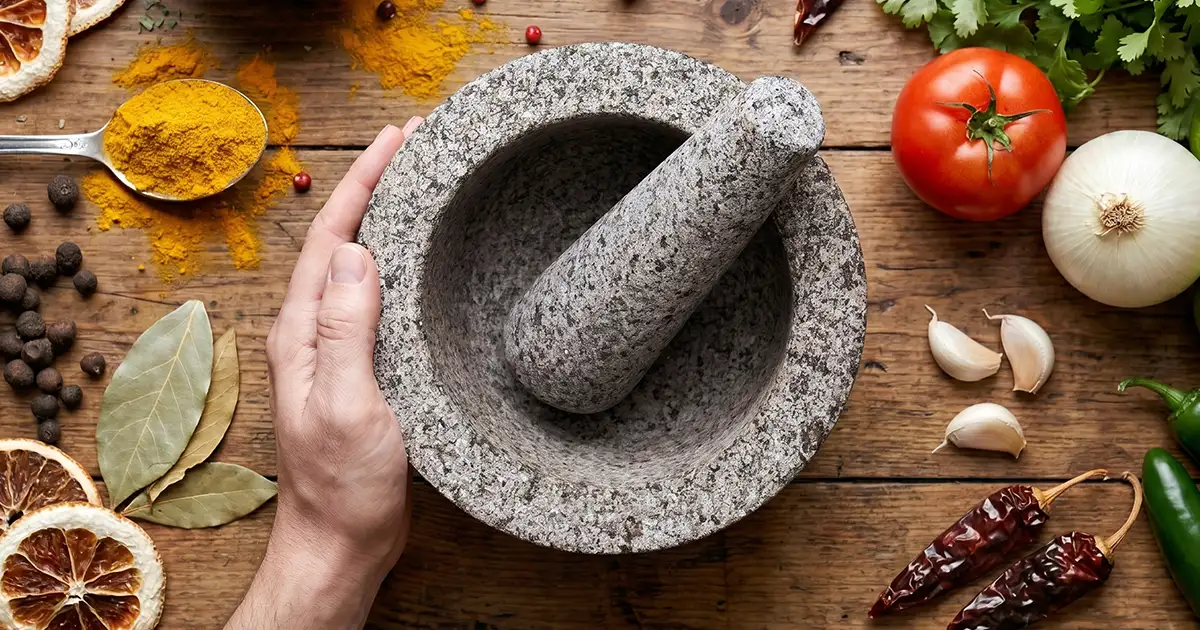 chefsofi – Juego de mortero y maza (unpolished Heavy para mejorar rendimiento y Orgánicos la apariencia de granito – incluidos: antiarañazos visualización + recetas eBook italiana – 6 inch, 2 cup-capacity