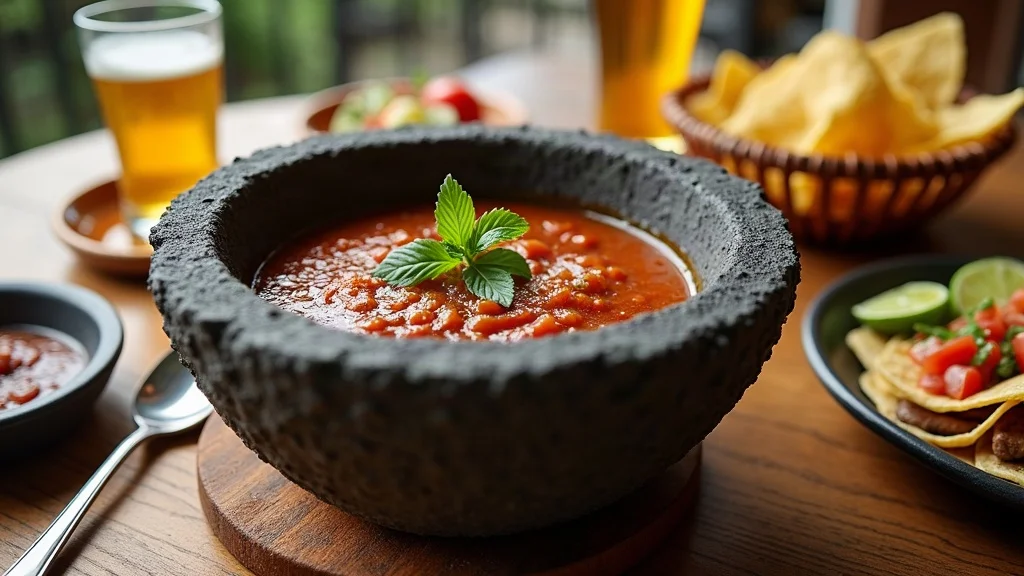 Table presentation and serving of Authentic Salsa de Molcajete Recipe